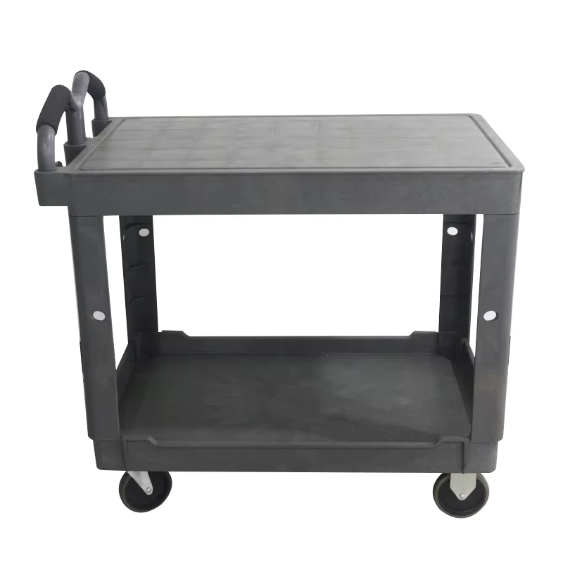 Multi functional New Large Flat Top Plastic Service Carts 2 Shelves Storage Trolley with Handles and 550 lb Load Capacity