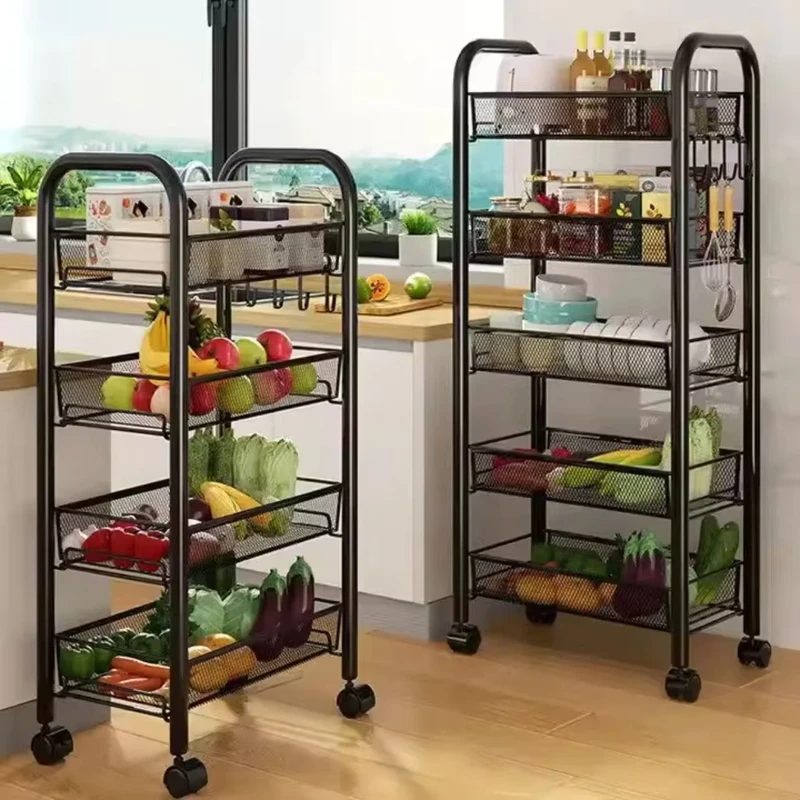 Multi layer Carbon Steel Rotating Kitchen Storage Rack Kitchen Storage Trolley Thickened Storage Shelves