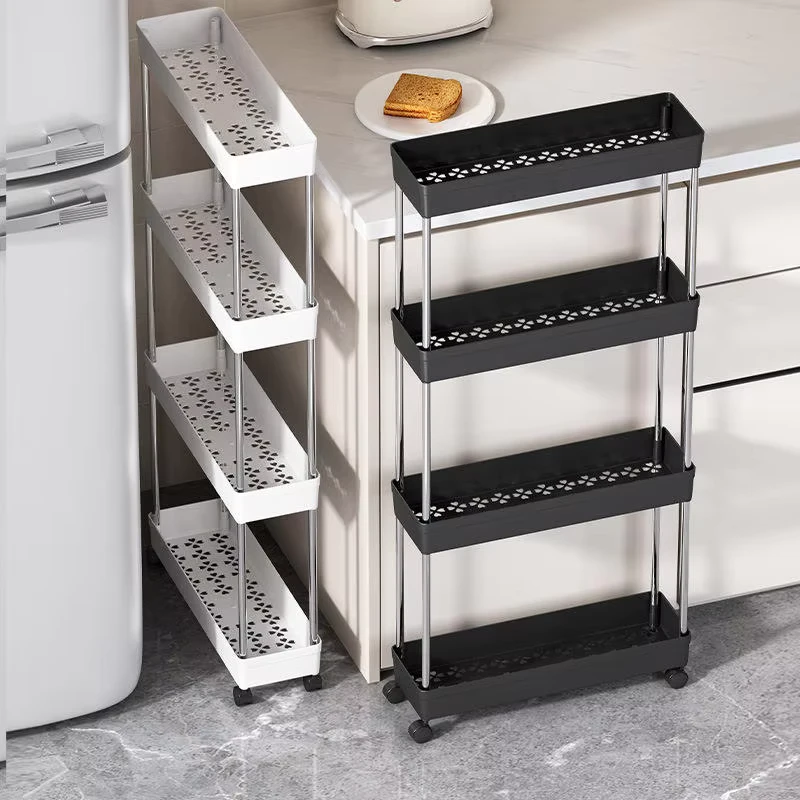 Multi layer Kitchen Slim Storage Cart Rack Shelf Floor Standing Living Room Bathroom Removable Storage Trolley Organizer