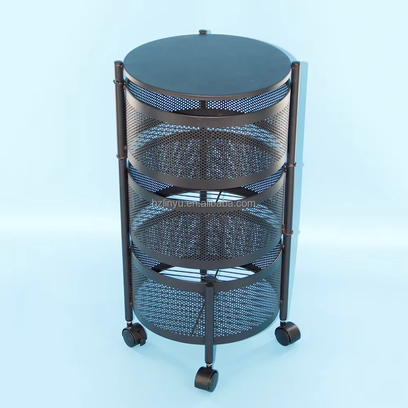 Multi layer Movable Round Metal Rack for Fruit Vegetables Tools Food Organized Storage for Living Room Kitchen Bathroom
