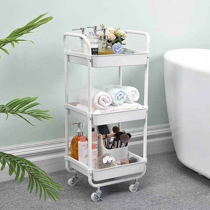 Multi purpose 3 Tier Vegetable Storage Rack Trolley Plastic Utility Storage Cart for Kitchen Bathroom Bedroom