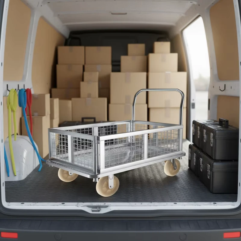 Multi purpose Fence Car Guardrail Folding Trailer Grid Logistics 4 Wheel Moving Supermarket Roll Cage Trolley Platform Cart