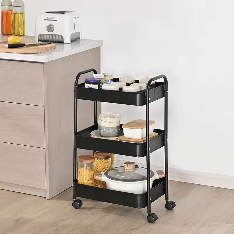 Multi scene 3 Tier Utility Storage Cart Kitchen Rolling Organizer Trolley Classic Moveable Storage Rack With Handle