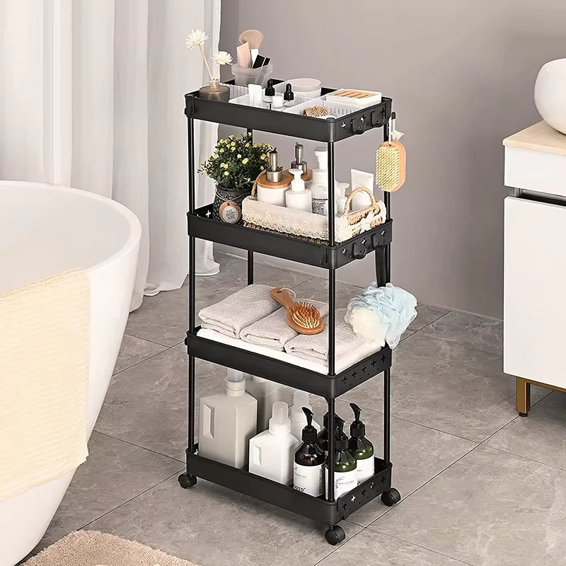 Multi scene Narrow Places 4 Tier Slim Organizer Bathroom Trolley Plastic Storage Cart Gap Rolling Utility Storage Rack