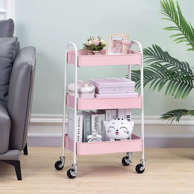 Multi scene Use Household 3 Layers No Screw Utility Storage Trolley Organizer Cart Rolling Storage Rack With 4 Wheel