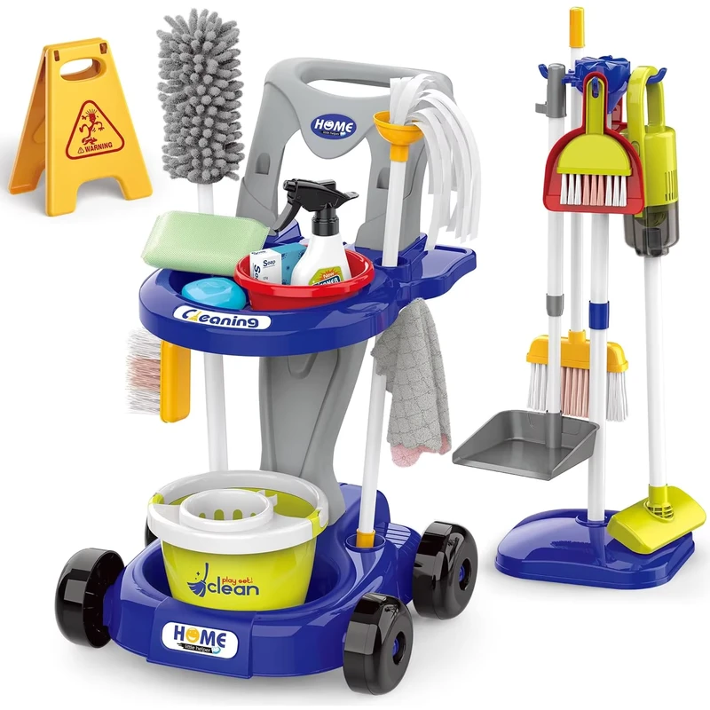 Multi style Educational Preschool Pretend Play Simulation House Kids Toy Cleaning Cart Tool Set with Vacuum Cleaner