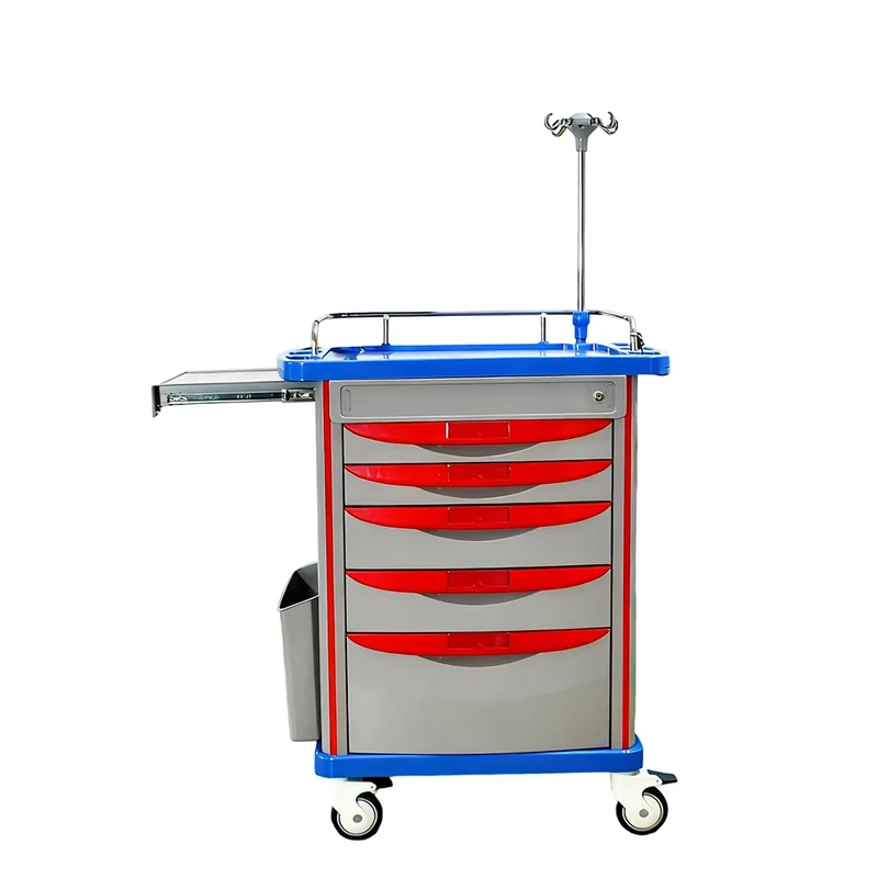 Multifunction Emergency Trolley Medical Hospital Cart with IV Pole and Drawer System for Hospital