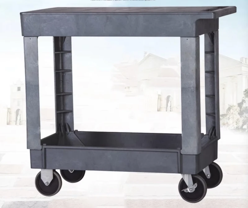 Multifunction Industrial Heavy Duty Two Shelf Hand Trolley Rolling Storage Tool Cart Service Plastic Utility Cart