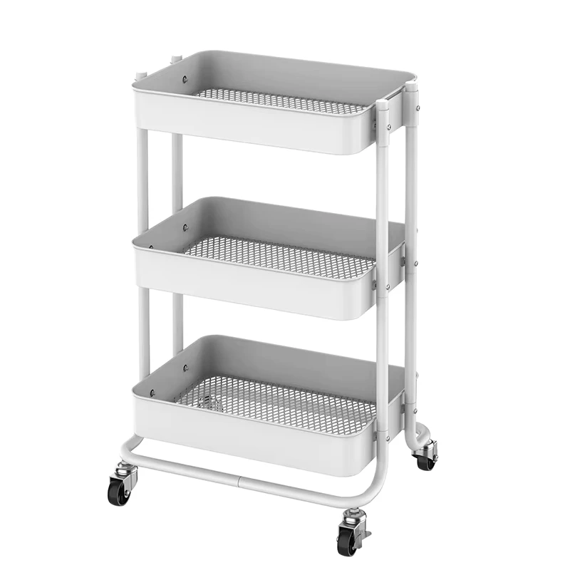 Multifunction Metal 3 Layer Heavy Duty Storage Organizer Standing Shelf Cart Mesh Basket Rolling Utility Organization Cart