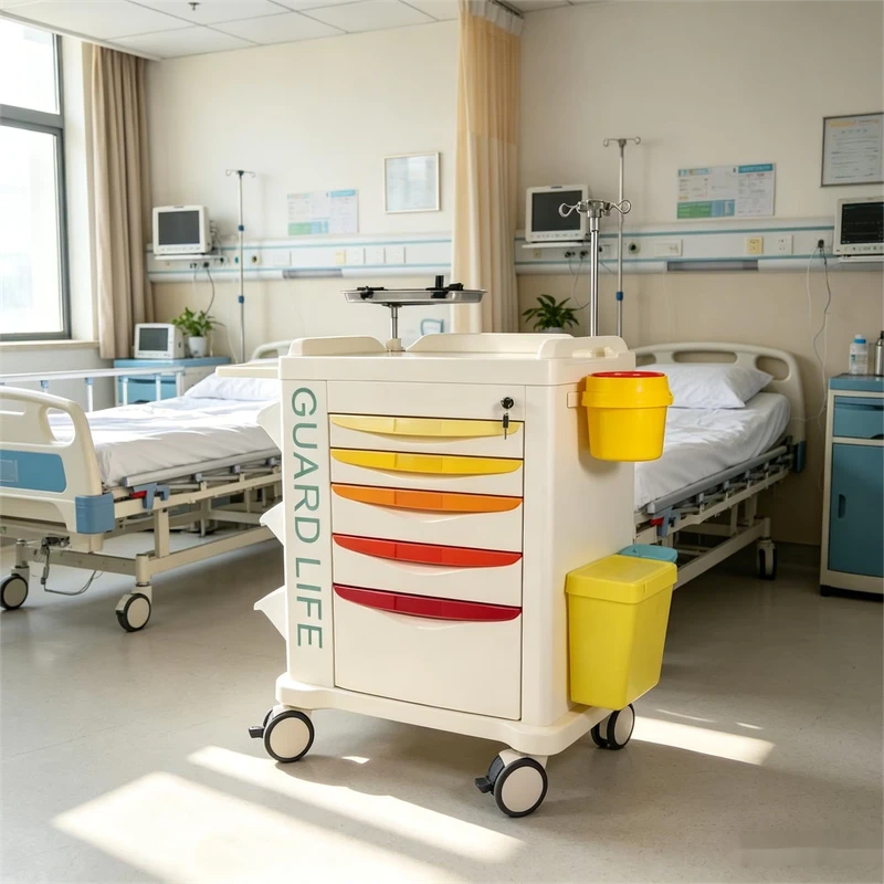 Multifunction Mobile Medical Cart Hospital Emergency Treatment Trolley with Drawers High Quality ABS Anesthesia Cart