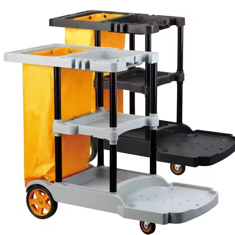 Multifunction Plastic Floor Cleaning Cart Hotel Restaurant Hospital Janitor Trolley