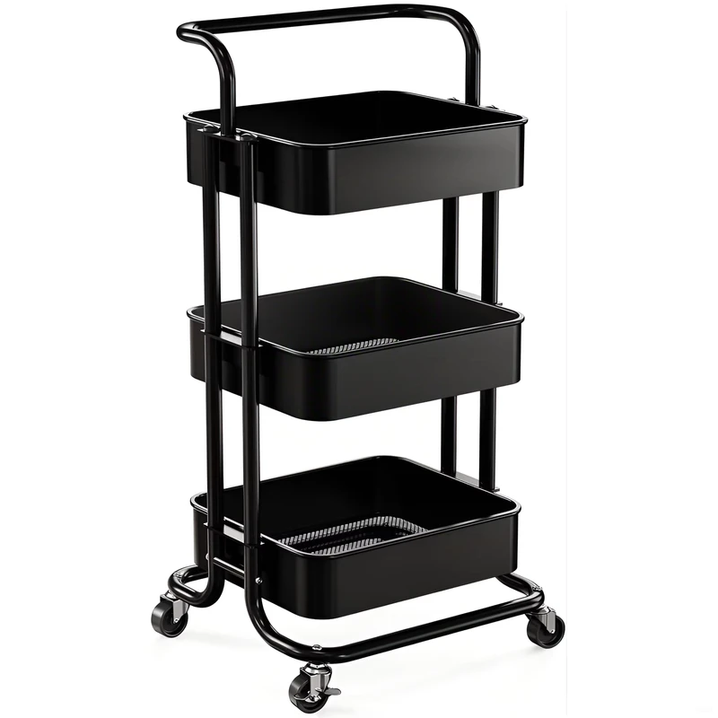 Multifunctional 3 Tiers Metal Metal Cart Minimalist Design for Kitchen Bathroom for Spices Bags Cleaning Shoes