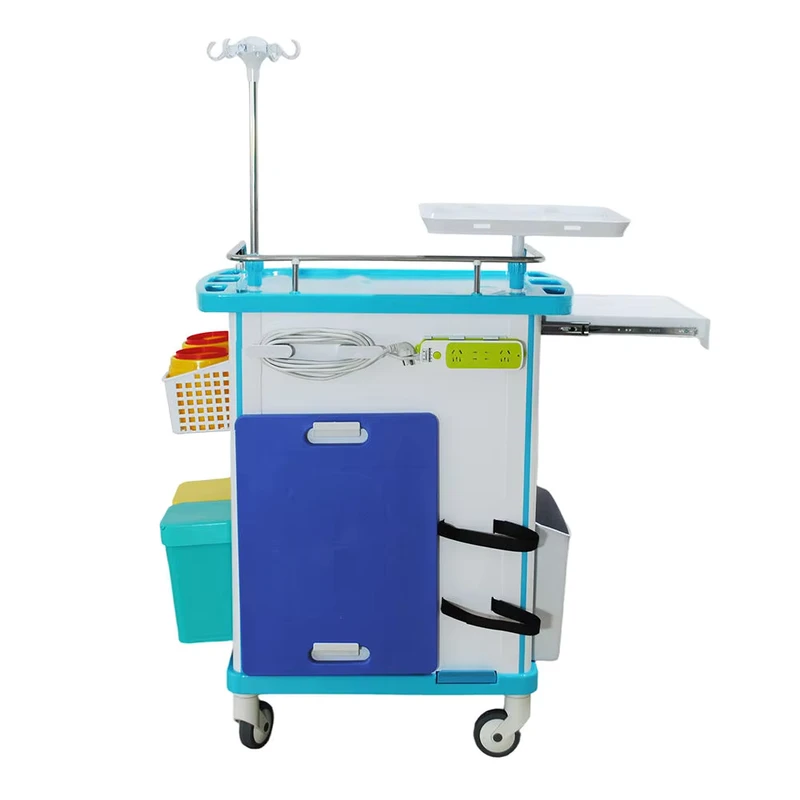 Multifunctional ABS Plastic Medical Anesthesia Trolley Silent Wheel Emergency Medicine Cart With Drawer IV Pole