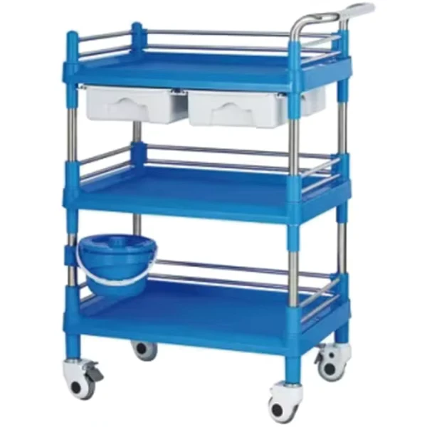 Multifunctional ABS Plastic Stainless Steel Medical Hospital Trolley Cart Assembly Lightweight Mobile Cart with Rubber Wheels