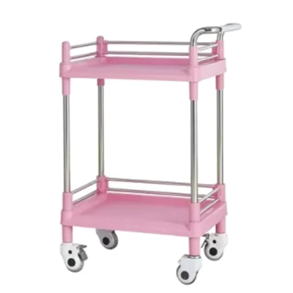 Multifunctional ABS Plastic Stainless Steel Medical Trolley Cart Easy Assembly Lightweight Mobile Cart with Rubber Wheels