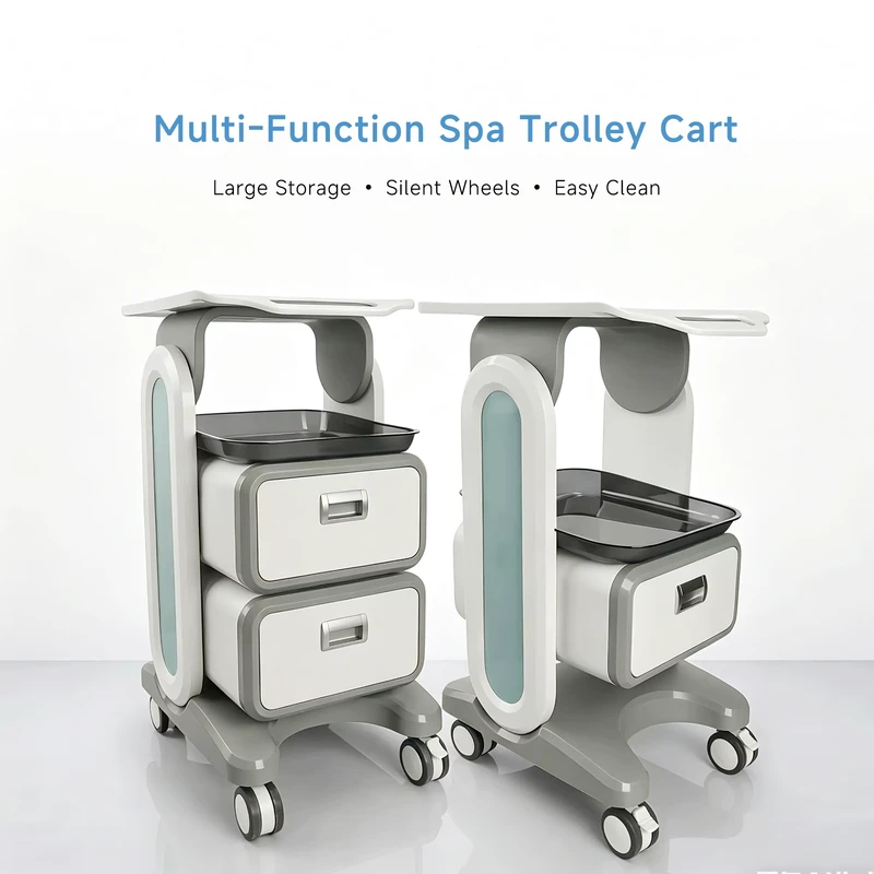 Multifunctional Beauty Rack Salon Shelf With 2 Drawer Storage ABS Rolling Stand Mobile Spa Workstation Locking Casters