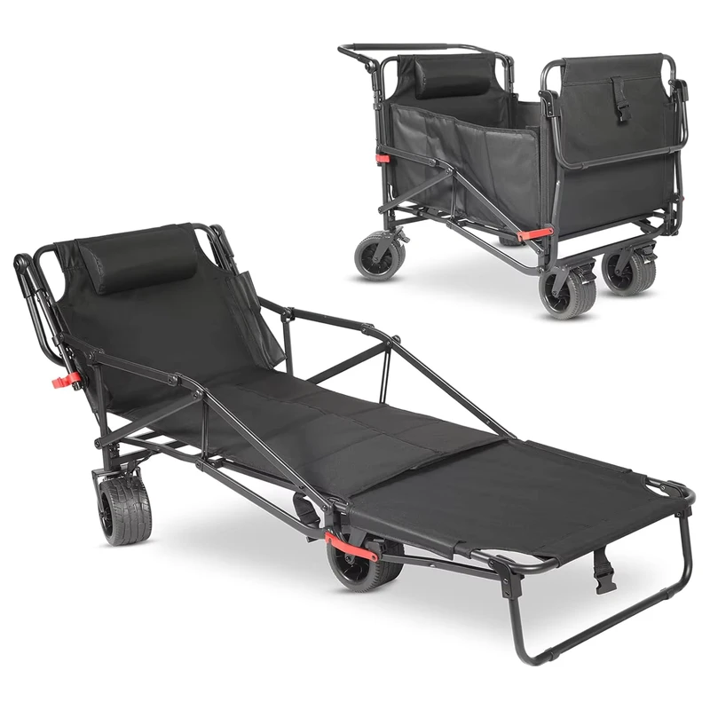 Multifunctional Camping Cart Foldable Metal Outdoor Camping Trolley Variable Bed with Tank Wheels for Camping Beach Picnic