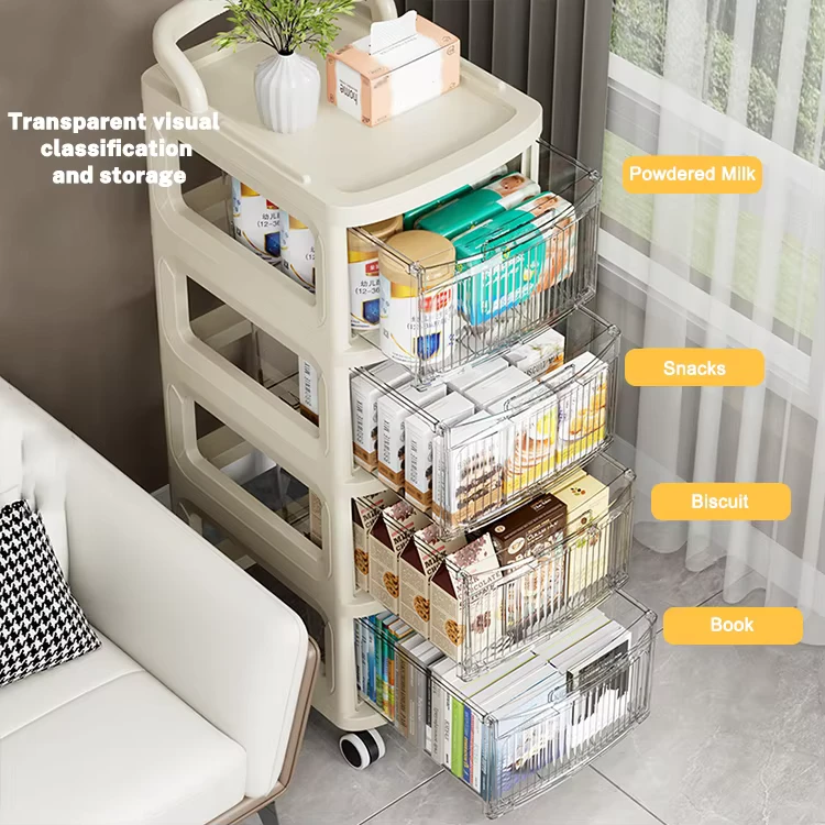 Multifunctional Drawer Style Cart Snack Toy Small Storage Rack Movable Plastic Storage Trolley Cart