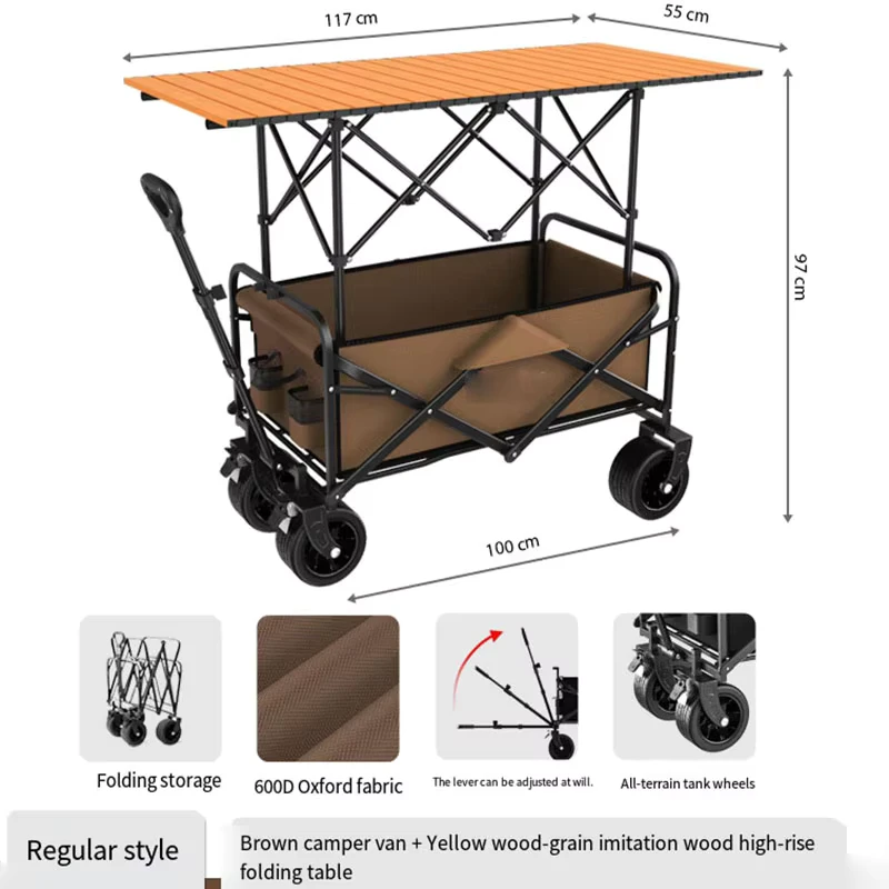 Multifunctional Foldable Heavy duty Camping Cart with Ultra high Retractable Liftable Table for Outdoor Picnics Beach Trips