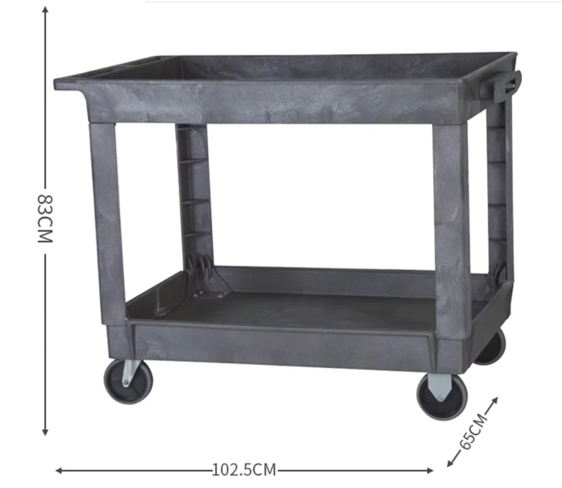 Multifunctional Industrial Two Shelf Hand Trolley Rolling Tool Storage Plastic Service Utility Cart With Handle & 550LBS