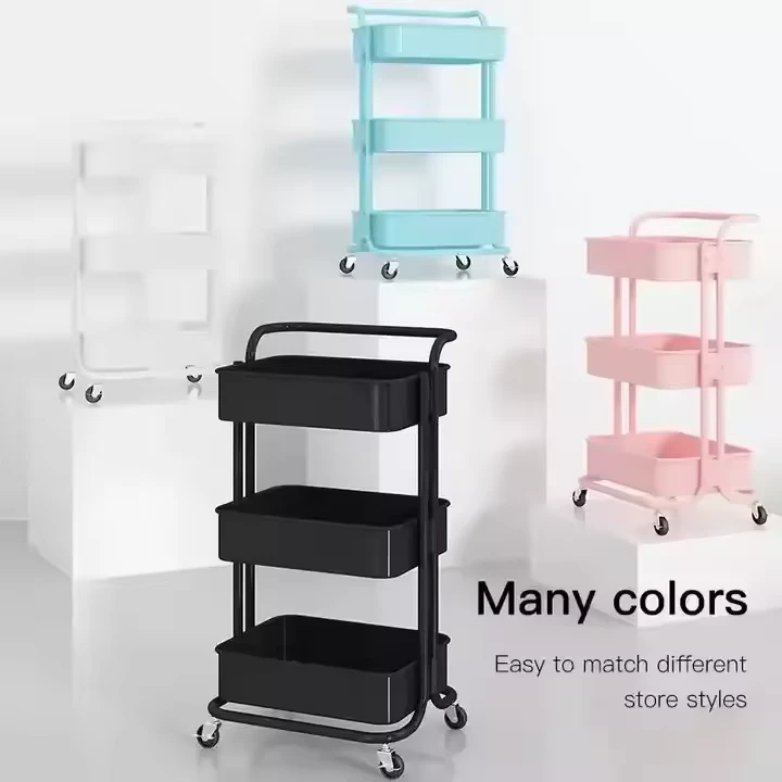 Multifunctional Metal Salon Trolley Storage Cart for Nail Salon Barber Shop Kitchen & Snack Organizer