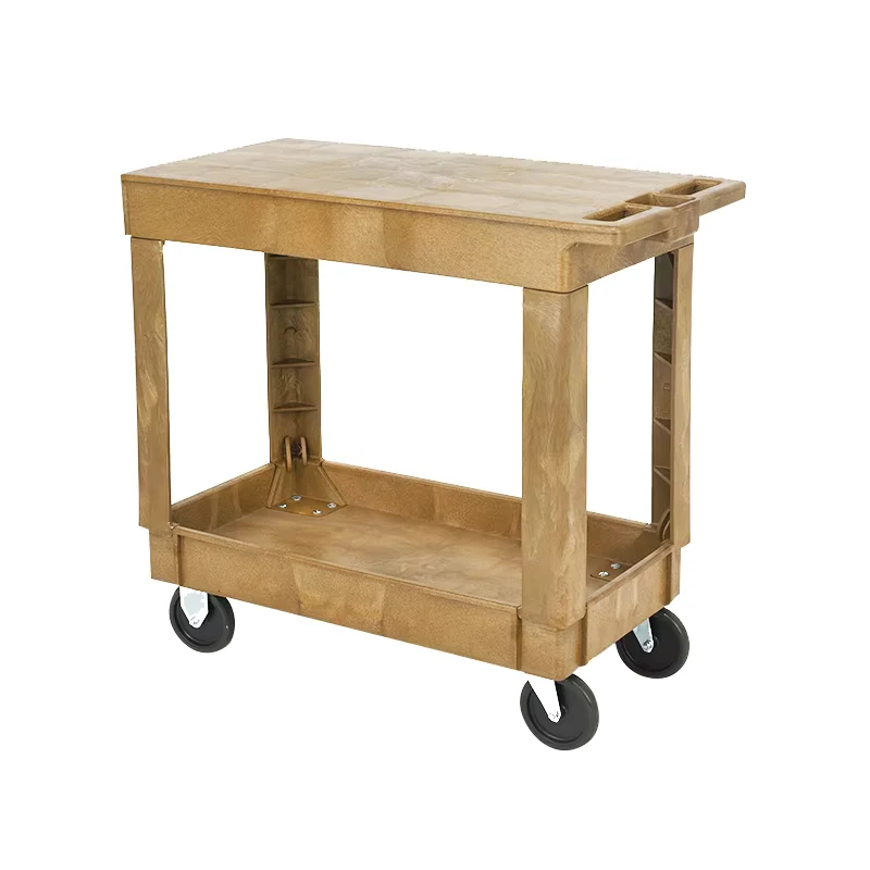 Multifunctional OEM Heavy Duty PP Flat Top Four Wheel Service Carts 2 Shelves Storage Trolley with 550 lb Load Capacity Handles