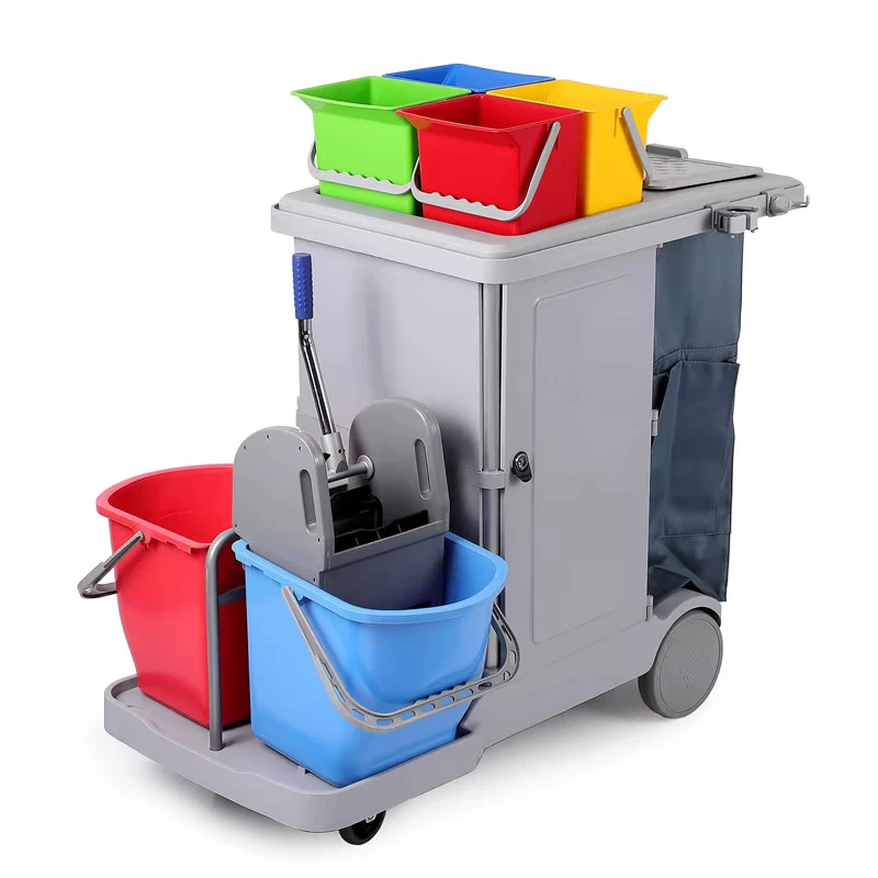 Multifunctional Plastic Housekeeping Service Cleaning Trolley with Bag and Mop Bucket Hotel Cleaning Trolley Carts