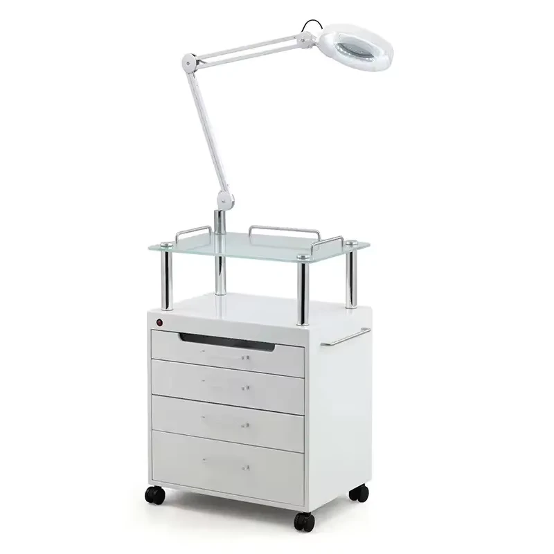 Multifunctional Salon Trolley With 4 Drawers Beauty Trolley With LED Lights Shop Stool Trolley Furniture