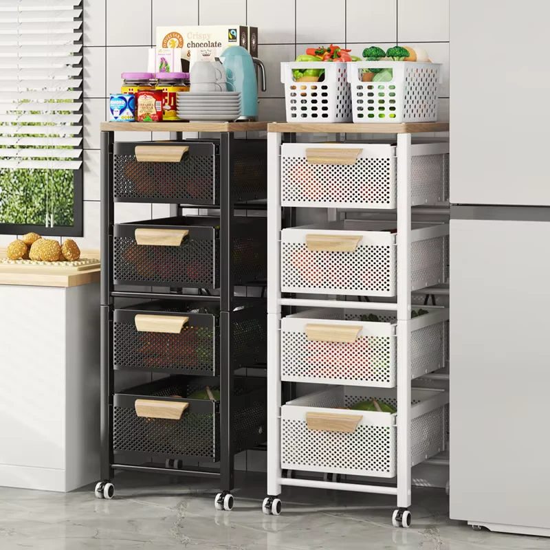 Multifunctional Strong Load Bearing Large Capacity Space Saving Carbon Steel Utility Trolley Cart Kitchen Organizer Storage Rack