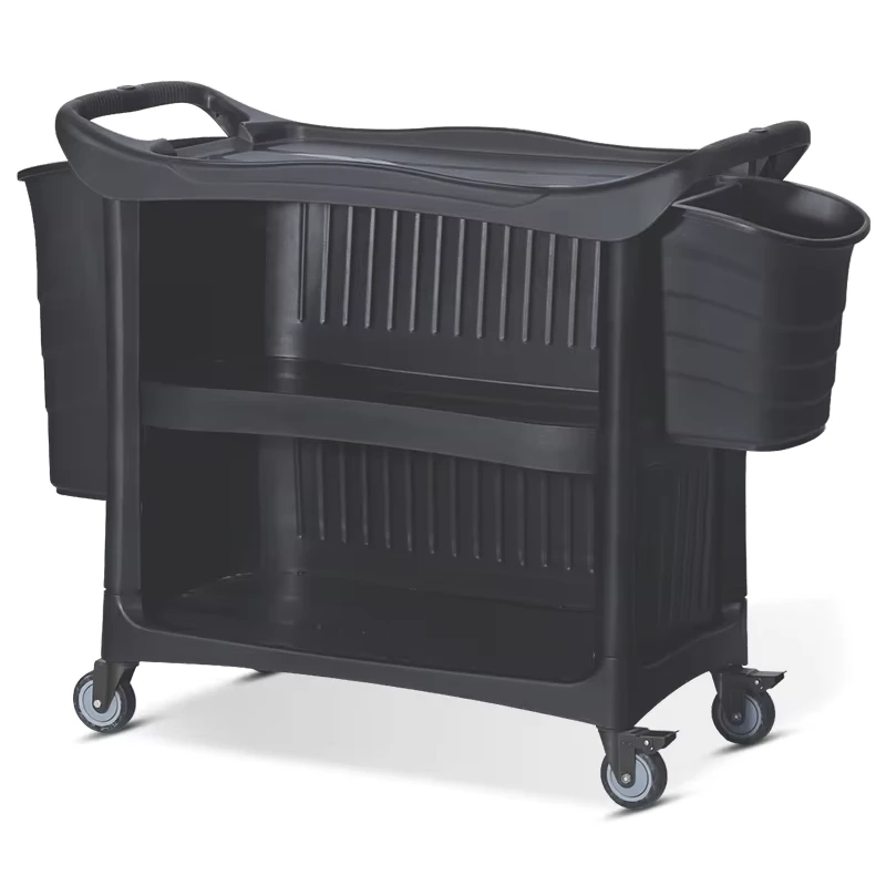Multifunctional Three-layer Utility Black Trolley Restaurant Hotel Cleaning Food Laundry Cart Service Cart