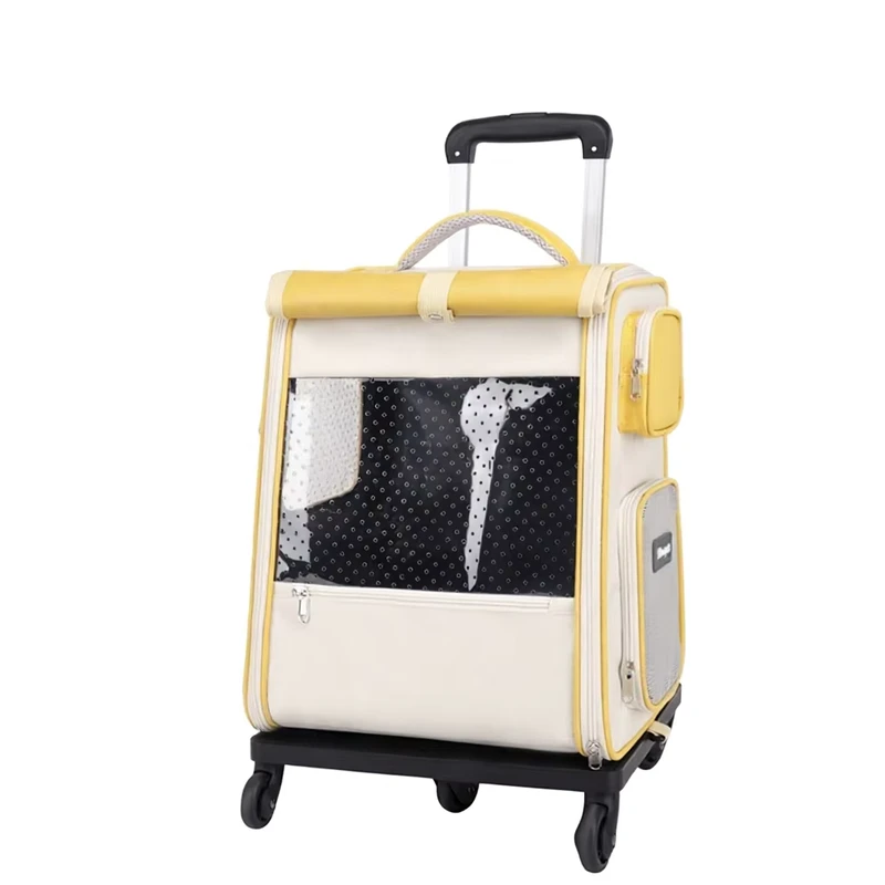 Multifunctional Trolley Pet Carrier Portable Cat Suitcase & Backpack Outdoor Large Capacity Breathable Model 1012