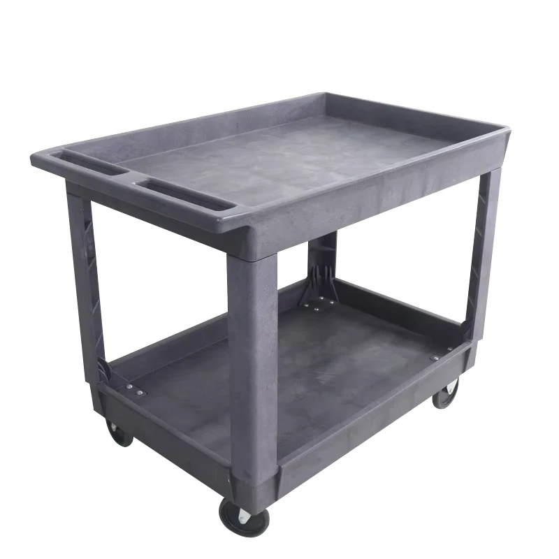 Multifunctional Two Shelf Tray Handle 500lb Heavy Duty Plastic Utility Carts Service Trolley Rolling Tool Carts