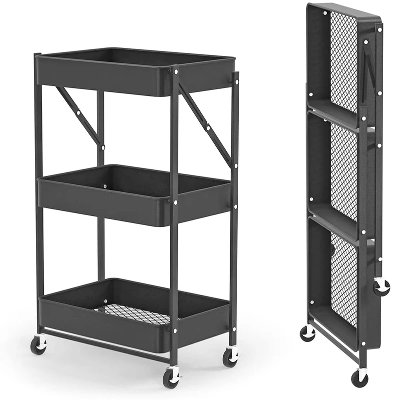 Multilayer Home and Kitchen Storage Trolley Multifunctional Folding Cart 3 Layer Rolling Hand Trolley Cart With Wheels