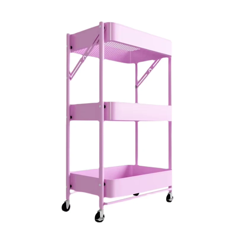 Multilayer Home and Kitchen Storage Trolley Multifunctional Folding Cart 3 Layer Rolling Hand Trolley Cart With Wheels