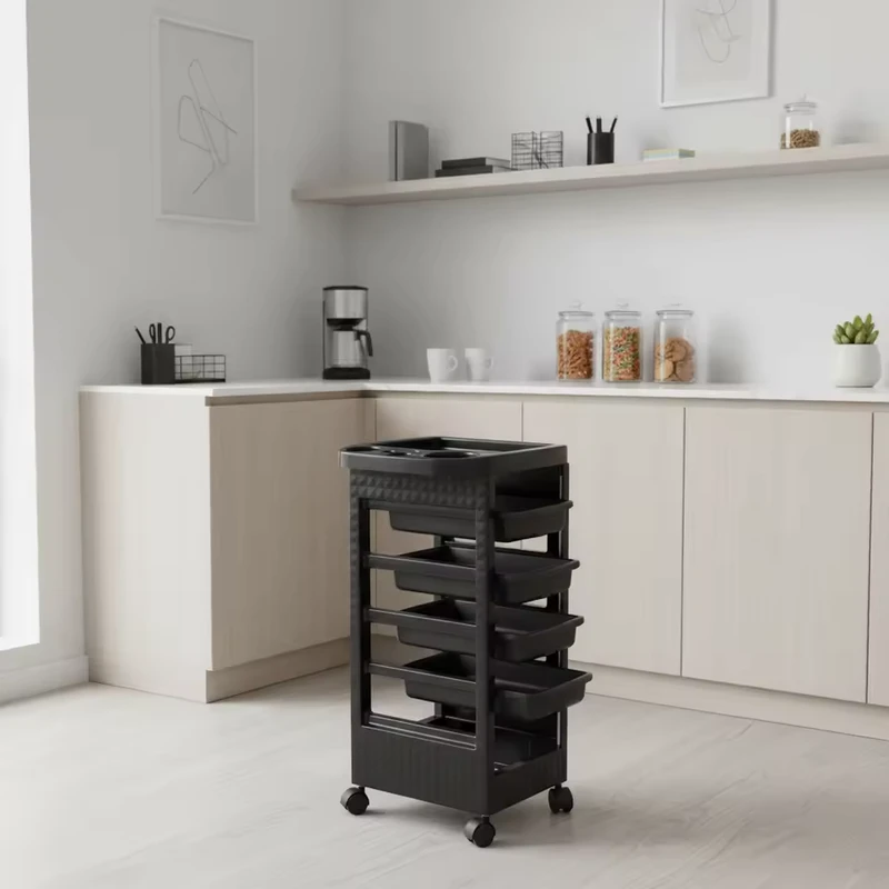 Multilevel Black Beauty Salon Trolley with 5 Drawers