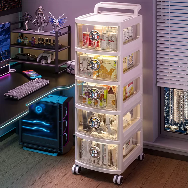 Multiple Use Transparent Plastic Rolling Storage Cart Home Organizer Drawers Cabinet with Wheels
