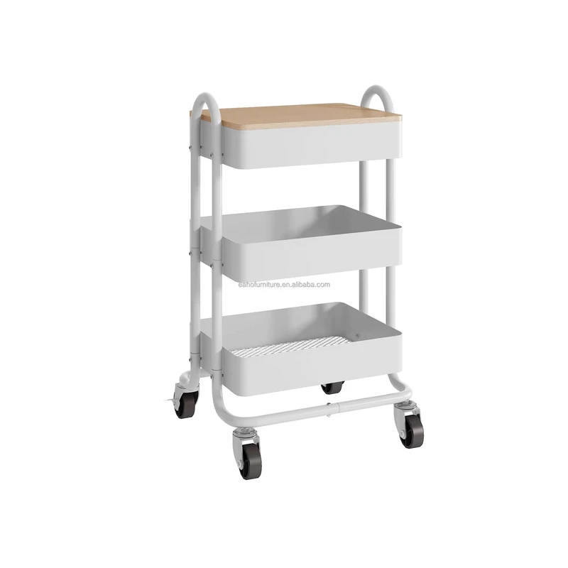 Multipurpose 3-Tier Utility Rolling Cart with Large Storage and Metal Wheels Home Kitchen Serving Trolley Storage Cart