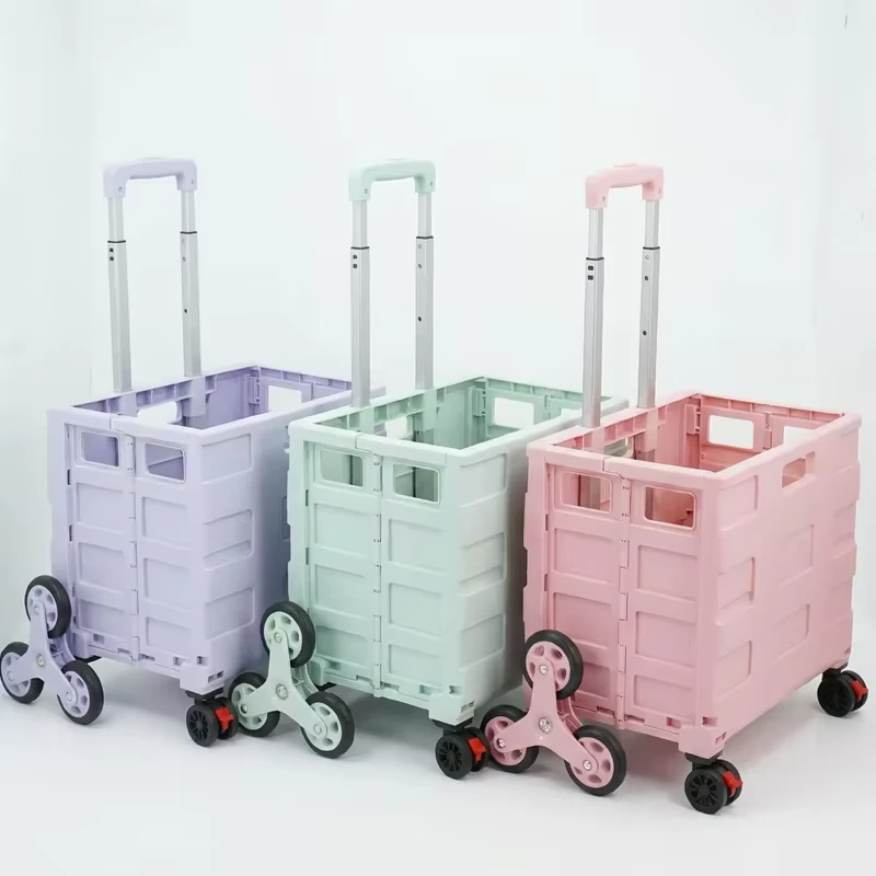 Multipurpose Heavy Duty PP Folding Shopping Cart with 360 Swivel Wheels Collapsible Utility Trolley for All Scenarios