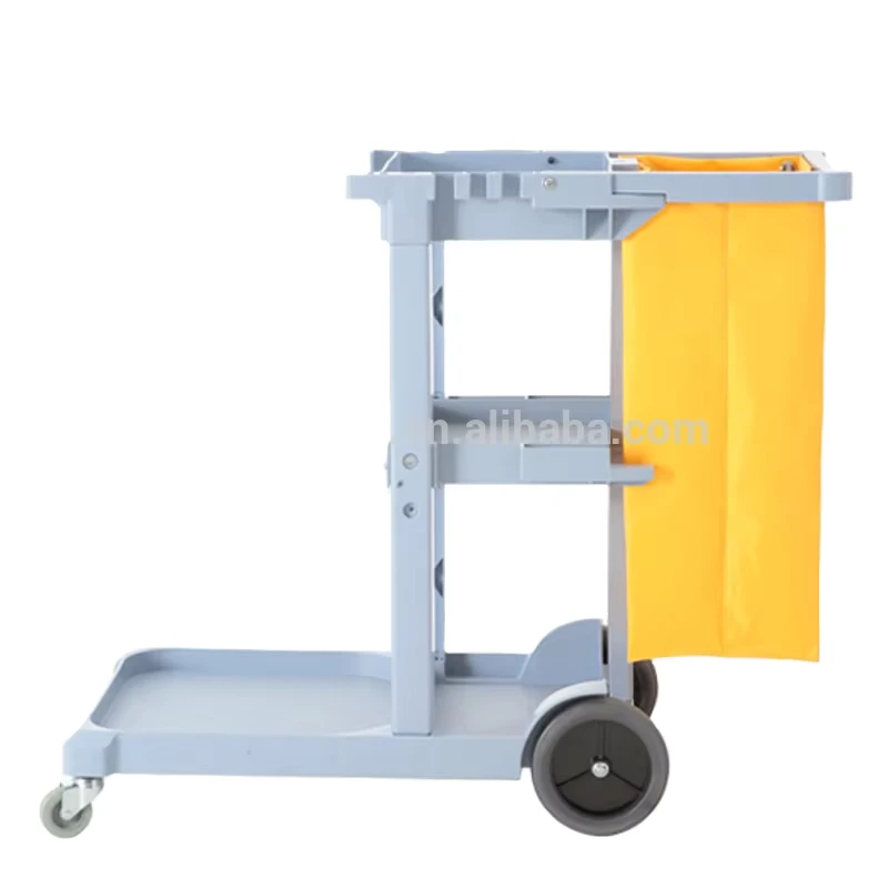 Multipurpose Plastic 4-Wheel Janitor Cart with 150 lb Capacity for Hotel Hospital Housekeeping Use Cleaning Trolley
