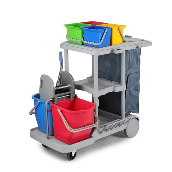 Multipurpose Restaurant Cleaning Trolley Cart Restaurant Janitorial Cart High Quality Service Cleaning Cart