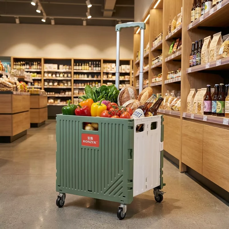 Multipurpose Universal 4 Wheel Personalized Heavy Duty Plastic Folding Shopping Cart Trolley with Adjustable Hand Box