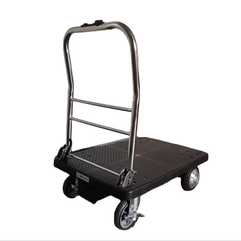NK 202 Carbon Steel Electric Hand Truck 300kg Load Capacity 4 Wheel Industrial Trolley with Brake System