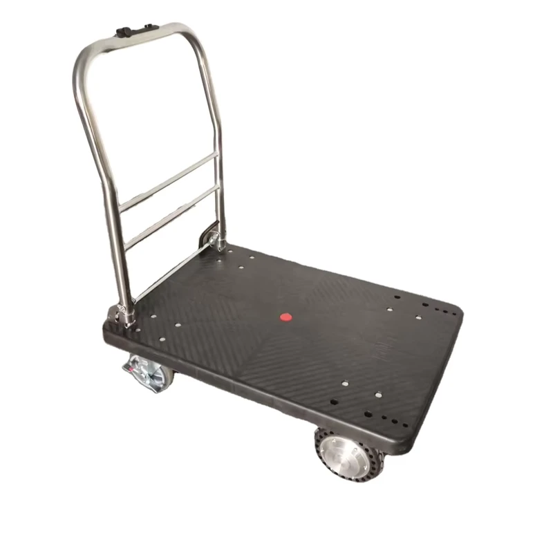 NK 202 Four Wheel Plastic Flat Electric Platform Trolley Portable for Warehouse Cargo and Tools Handling