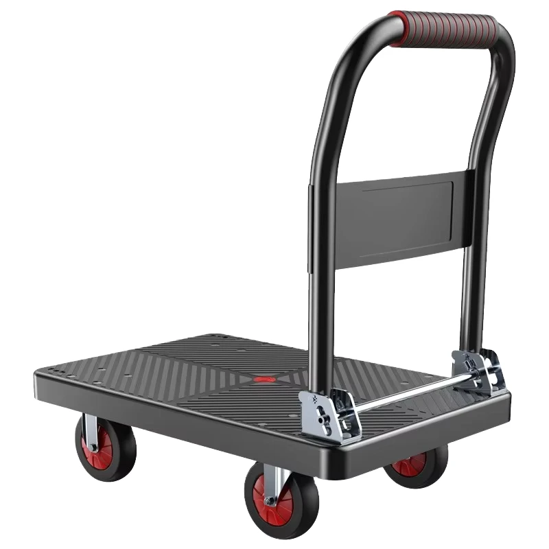 NK 202 Heavy Duty Four Wheel Electric Platform Trolley Carbon Steel Portable Hand Trolley for Tools Warehouses Lightweight