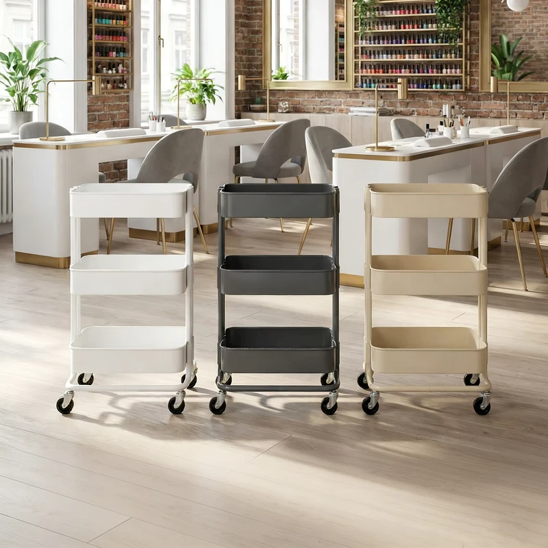 Nail Beauty Salon Spa Mobile Beauty Salon Trolley 3 Tier Rolling Utility Cart Plastic Storage Trolley with Wheels
