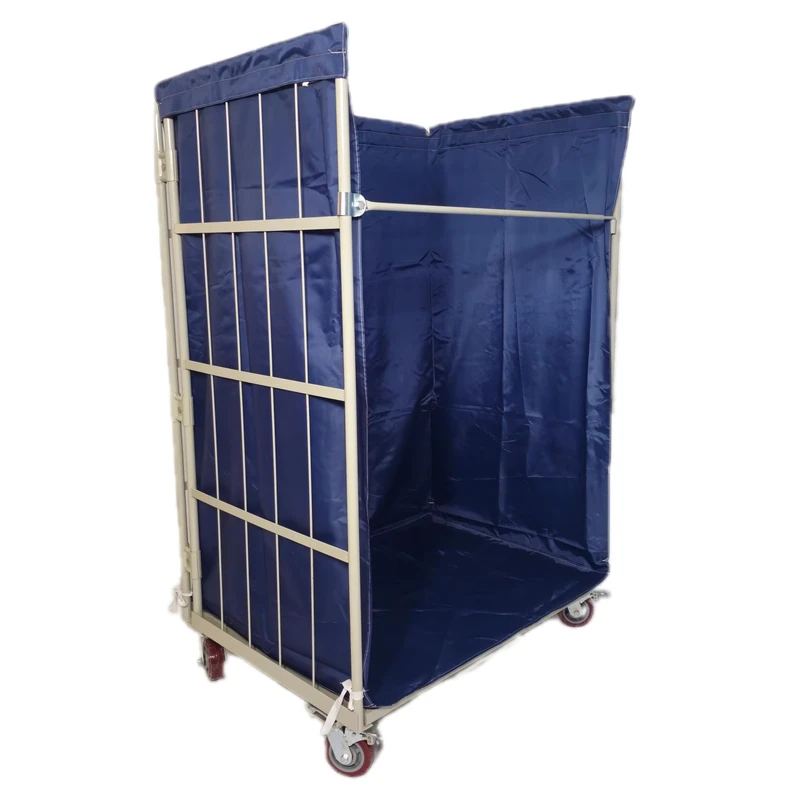 Navy PE Waterproof Woven Linen Bag Cover Cargo Storage Equipment for Laundry Hospital Trolley Inner Roll Cage