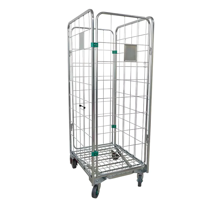 Nestable 4 Sides Metal Rollcage Trolley With Wheels Nesting Galvanized Rolling Cage