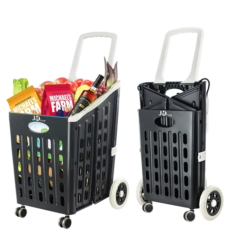 New 75l Supermarket Store Storage Shopping Trolleys Utility Hand Carts Portable Foldable Grocery Shopping Cart Shopping Trolley