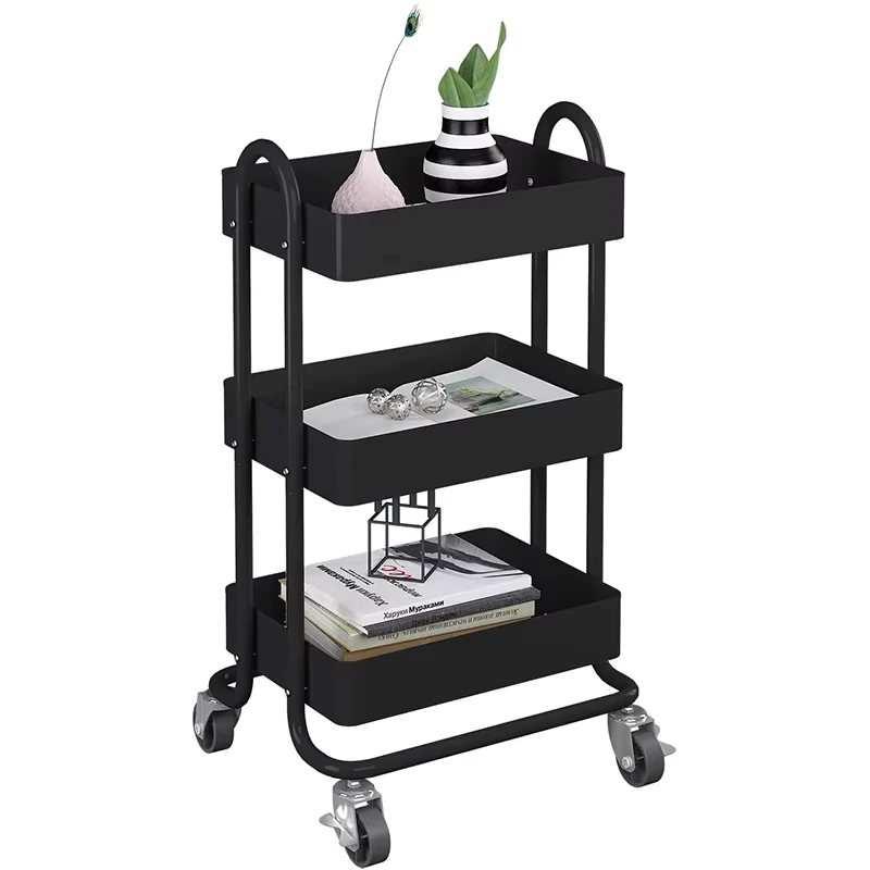 New Arrived 3 Layer Storage Round Art Trolley Metal Storage Organizer Utility Cart on Wheels for Home Use