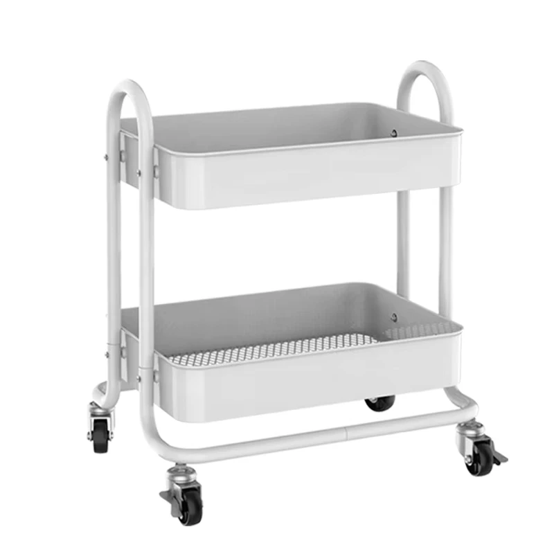 New Design 2 Tier Metal Storage Utility Cart Side Table 2 Shelving Organizers Storage Trolley With Double Handle